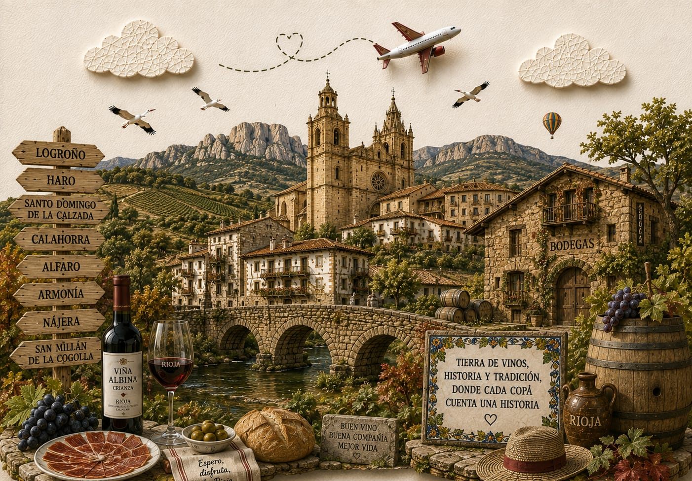 Ilustración de La Rioja con sus lugares y símbolos más emblemáticos — TravelMaps